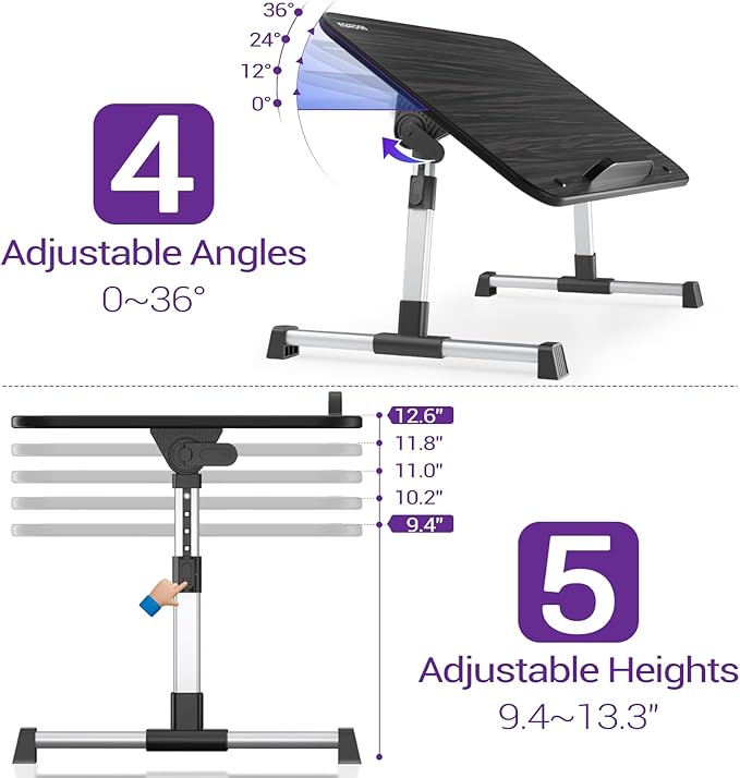 Laptop Bed Tray Table, Nearpow (Larger Size) Adjustable Laptop Bed Stand, Portable Standing Table with Foldable Legs, Foldable Lap Tablet Table for Sofa Couch Floor - Large Size