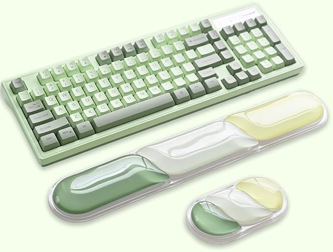 Ergonomic Keyboard Wrist Rest, Gel Wrist Rest for Keyboard and Mouse, Wrist Support and Keyboard Pad for Typing Pain Relief, Anti-Slip Base, Suitable for Office, Laptop, Computer, Gaming, Green