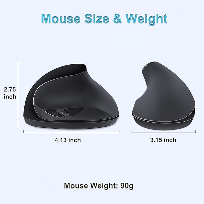 SUNGI Ergonomic Wireless Mouse,Vertical Mouse 2.4GHz Optical Mice with Adjustable DPI for Carpal Tunnel Right Hand,Black