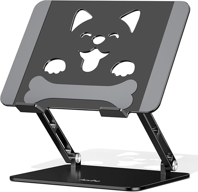 Laptop Stand for Desk-Adjustable, Foldable, Portable, Ergonomic Aluminum Notebook Riser with Unique Puppy Cooling Vent, Desk Gift for 10"-17.3" Devices Mac, Dell, HP, Lenovo, Samsung, Black