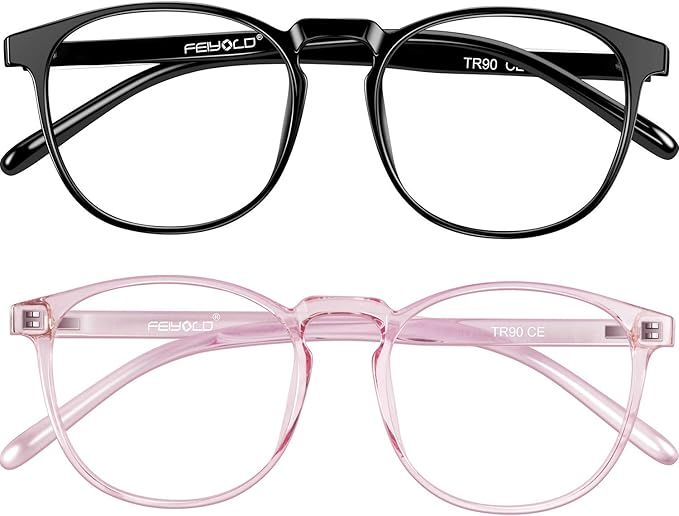 Blue Light Blocking Glasses Women/Men,Retro Round Anti Eyestrain Computer Gaming Glasses(Black+Pink)