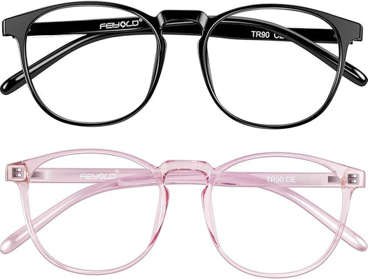 Blue Light Blocking Glasses Women/Men,Retro Round Anti Eyestrain Computer Gaming Glasses(Black+Pink)