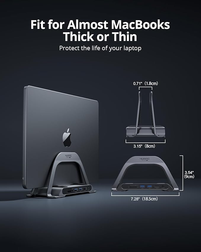 4URPC MacBook Pro Docking Station Dual Monitor 4K@60Hz with 100W Power Adapter, USB C Docking Station Vertical Stand for MacBook Pro/Air with 2 HDMI, USB 3.0, SD&microSD, Ethernet, Audio