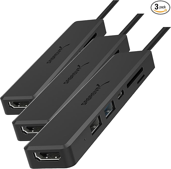 SABRENT Multi-Port USB-C Hub with 4K HDMI & Power Delivery (60W) | 2 USB Ports & SD/microSD Card Reader (Pack of 3)