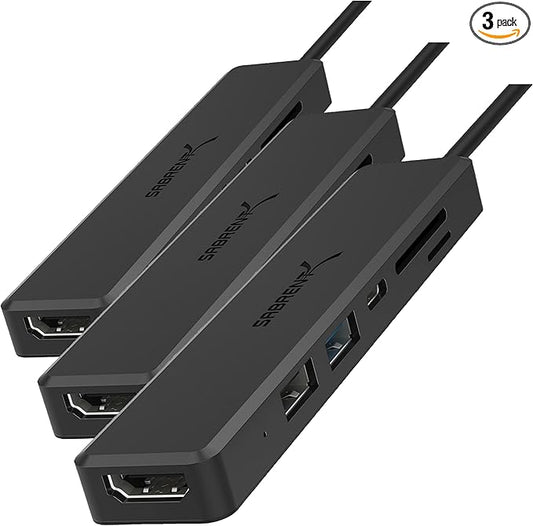 SABRENT Multi-Port USB-C Hub with 4K HDMI & Power Delivery (60W) | 2 USB Ports & SD/microSD Card Reader (Pack of 3)