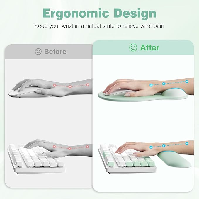 Ospelelf Keyboard Wrist Rest Set with Ergonomic Mouse Pad - 3-in-1 Memory Foam Support for Pain Relief, Office & Gaming with Coaster Green