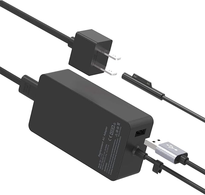 65W Surface Pro Laptop Charger for Microsoft Surface Pro 10/9/8/7/6/5/4/3/X, Windows Surface Laptop 6/5/4/3/2/1, Surface Book 3/2/1, Microsoft Surface Go 3/2/1, Surface Charger Supports 44W 36W