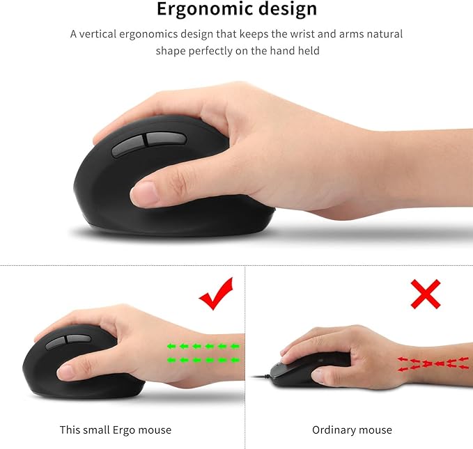 3C Light 2.4G Wireless Vertical Mouse,Ergonomic Vertical Optical Mouse Cute Mini Mice with Adjustable Sensitivity (800/1200/1600 DPI), 6 Buttons for PC, Desktop, Laptop, Notebook (Vertical Black)