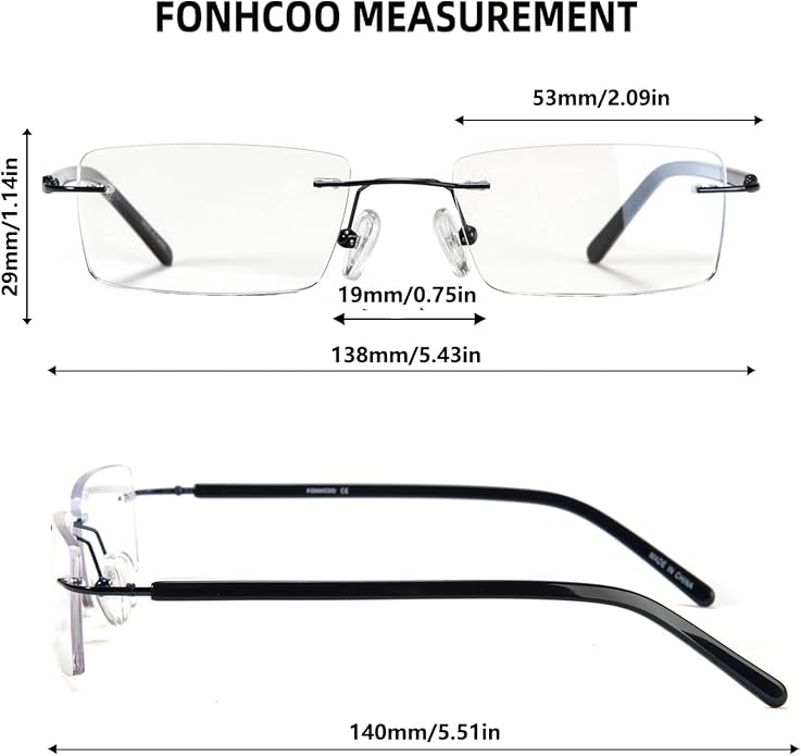 FONHCOO Blue Light Blocking Glasses Anti Blue Ray Unisex Lightweight Rimless Frameless Rectangle Computer Gaming Glasses