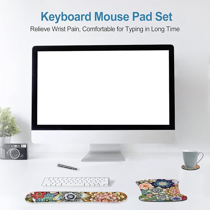 Keyboard Wrist Rest Mouse Pad Support, ToLuLu Gel Ergonomic Mouse Pads for Computer Laptop PC, Comfortable Durable Mousepad Keyboard Wrist Rests for Easy Typing Pain Relief, Lovely Flo