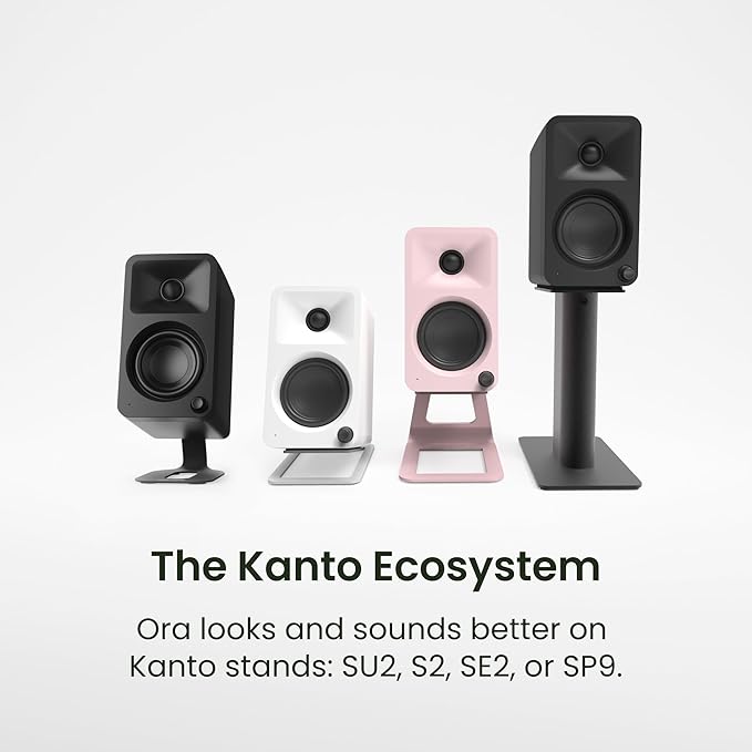 Kanto ORAMW 100W Powered Reference Desktop Computer Speakers with Bluetooth 5.0 and USB-C Input | Bi-Amplified | 100 Hz Automatic Crossover | Reference Quality Sound | Pair | White