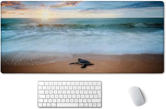 SSOIU Extended Gaming Mouse Pad - Non-Slip Water-Resistant Rubber Base Computer Keyboard Mouse Mat, 35.5 x 15.7-inch XX-Large Desk Mat, Ideal Partner for Work & Game, Turtle Shore