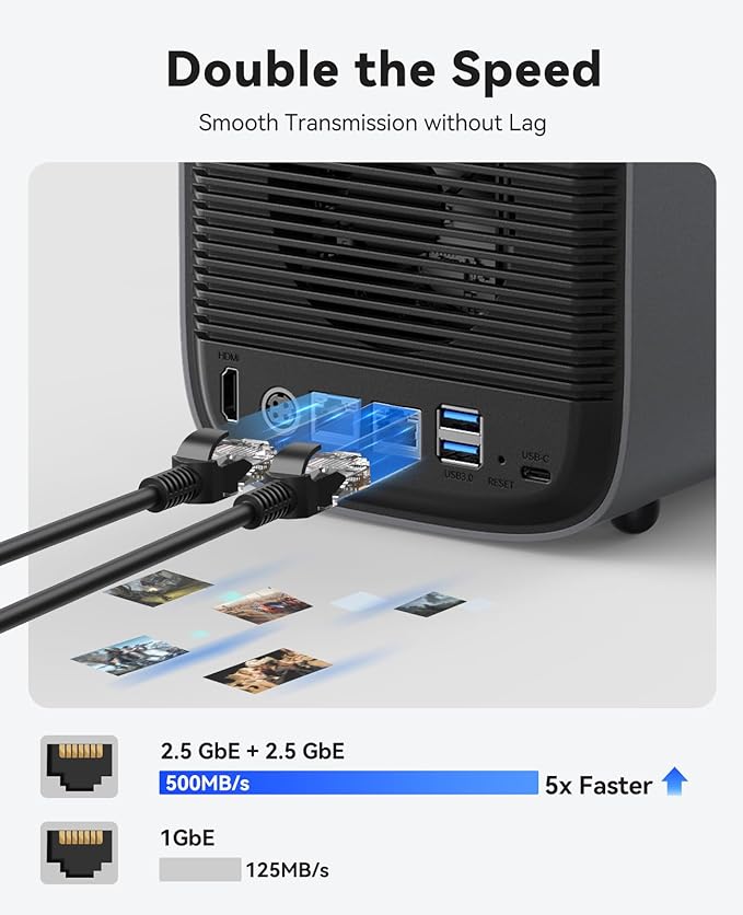 ORICO HS500 NAS Storage, AI Album and Virtual Machine, Flexible RAID Setup, 5* HDD Slot, 2 * M.2 NVMe SSD Slot, 2 * 2.5 GbE, 4K HDMl, Network Attached Storage (Diskless)