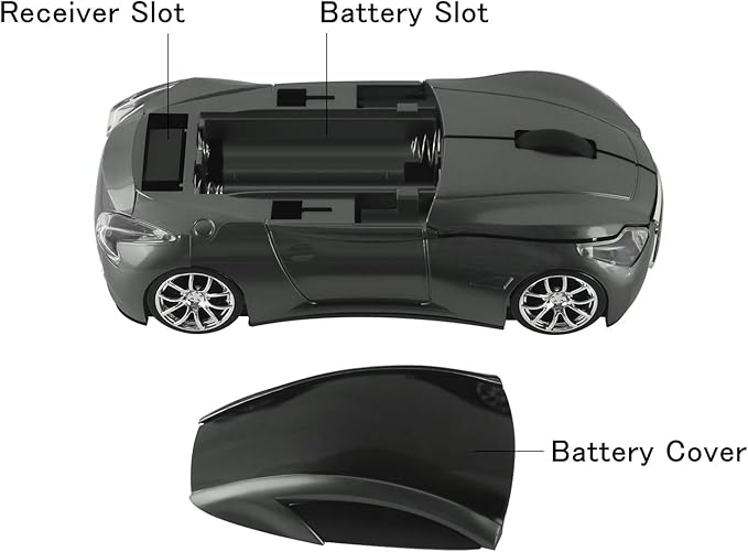 elec Space Cool Sport Car Shape 2.4GHz Wireless Mouse Optical Cordless Mice with USB Receiver for PC Laptop Computer 1600DPI 3 Buttons