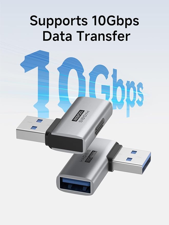 Hagibis USB 3.2 Adapter 2 Pack, 90 Degree Right and Left Angle USB A Male to Female Connector OTG Adapter Cable Extender for Laptops Charger PC Car Mouse Keyboard (Side Front)