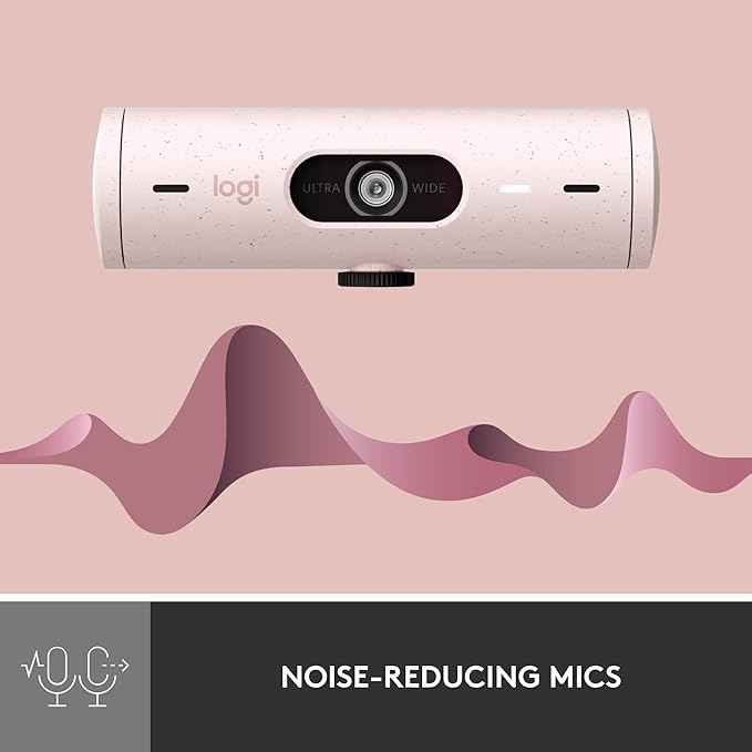 Logitech Brio 500 Full HD 1080p Webcam with Auto Light Correction, Dual Noise Reduction Mics, Privacy Cover, Works with Teams, Meet, Zoom - Rose