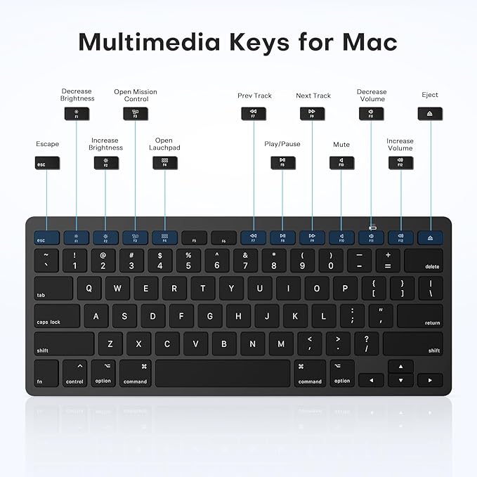 OMOTON Bluetooth Keyboard Compatible with Mac, Compact Wireless Keyboard Compatible with MacBook Pro/Air, iMac, Mac mini/Pro Laptop and PC, Dark Black