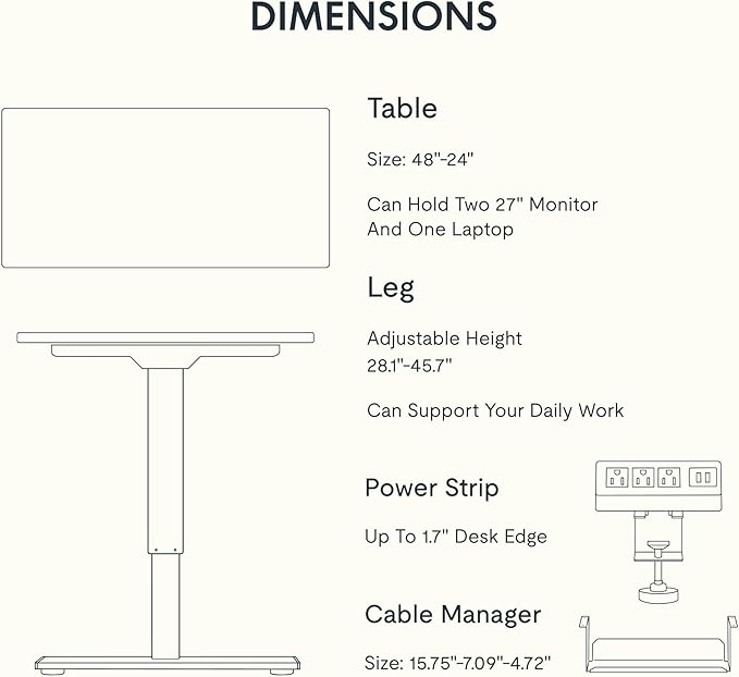 FLEXISPOT EN2 Bamboo Standing Desk with Clamp Power Strip, 48 x 24'' Electric Stand Up Height Adjustable Desk with Cable Management (Black Frame + 48" Bamboo Top, 2 Packages)