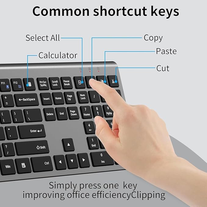 Wireless Mouse and Keyboard Combo, Silent Full-Size Computer Keyboard with Calculator Button, 2400 DPI Mouse, Quiet Click, Slim Cordless USB Set for Laptop PC Windows Mac - Space Grey（2 Pack）