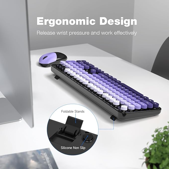 Wireless Keyboard and Mouse Combo, 104 Keys Full-Sized Typewriter Keyboards, 2.4 GHz USB Receiver Plug and Play for Windows, PC, Laptop, Desktop (Black Purple)