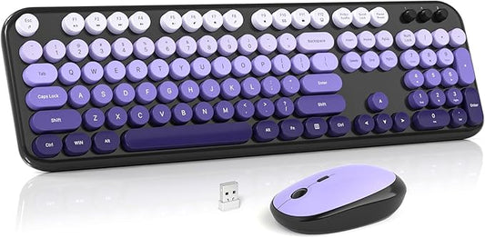 Wireless Keyboard and Mouse Combo, MOWUX Colorful Computer Full Size 2.4G Plug and Play Wireless Typewriter Keyboard and Mouse Set for Computer, Desktop, PC (Black Purple Gradient)