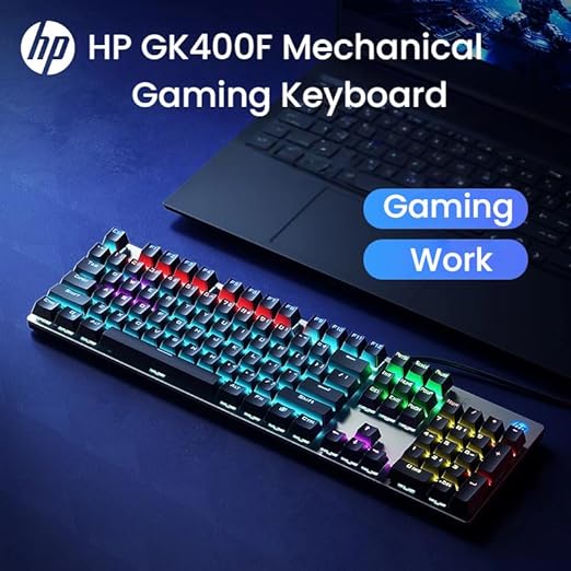 HP GK400F Mechanical Gaming Keyboard, Wired USB 104 Keys, Brown Switch, LED Backlit with 20 Lighting Effects, Full Anti-Ghosting, Ergonomic Design, Durable ABS Keycaps, Gunmetal Black