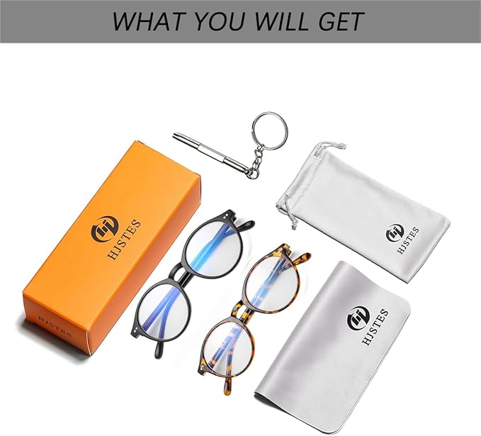 HJSTES Vintage Blue Light Glasses for Women Men Round Bluelight Blocking Glasses Thick TR90 Frame Eyeglasses