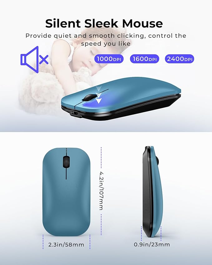 seenda Wireless Bluetooth Keyboard and Mouse Combo, SKM64-3 Rechargeable Slim Quiet Keyboard Mouse, 3 Multi-Device Connection, Compatible for Windows, Mac, MacBook, iPad, Tablet, Black Blue