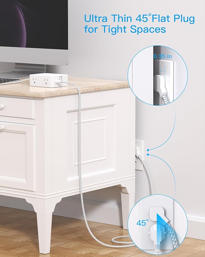 PD 30W USB C Power Strip Surge Protecor, HANYCONY 8 Outlets 4 USB(2 USB C Ports), 1080J Desk Charging Station for Multiple Devices, 6 Ft Flat Plug Extension Cord for College Dorm Room Essentials