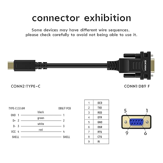 USB-C to RS232 DB9 9pin Female Serial Cable Converter Adapter with FTDI Chipset for Windows 11,10, 8.1, 8, 7, Vista, XP, 2000, Linux and Mac OS X 10.6 (10ft)