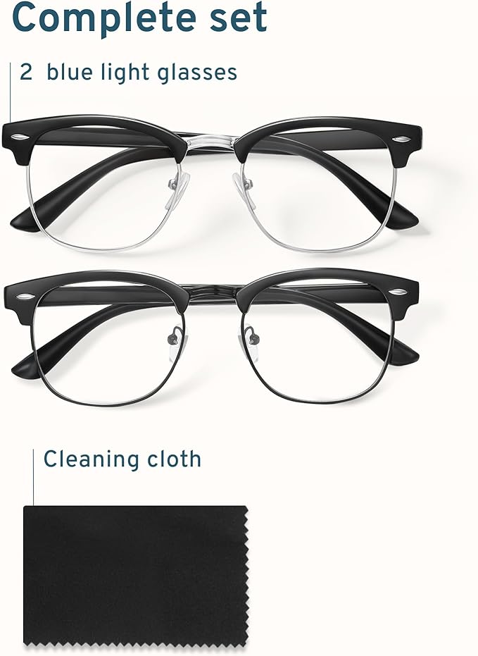 racico Blue Light Glasses for Men – Computer Gaming Blocking Glasses Anti Eyestrain, UV Clear Lens, Vintage Blue Blockers
