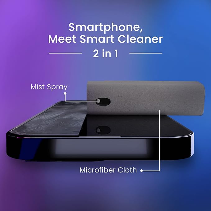 EVEO Car Screen Cleaner Spray and Wipe -2-in-1 iPhone Cleaner, iPad Screen Cleaner & Phone Screen Cleaner - Touchscreen Mist Cleaner for Laptop, Computer, MacBook and More - 2 Pack (Blue & Cream)