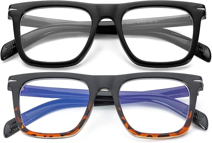 NIDOVIX Trendy Square Blue Light Blocking Glasses for Men Women, Fashion Frame Non-prescription Computer Glasses (Black+Black/Tortoise)