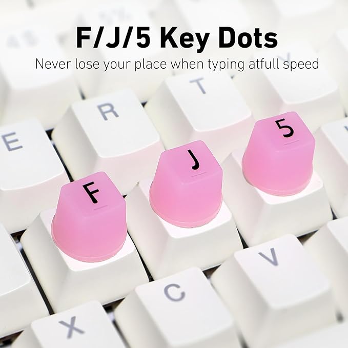 130 Pcs Keyboard Stickers for Long Nails, Ergonomics Raised Keyboard Stickers with Numbers, Self-Adhesive Round-Square PC Keyboard Tabs for Anti-Miss Typing (Pink)
