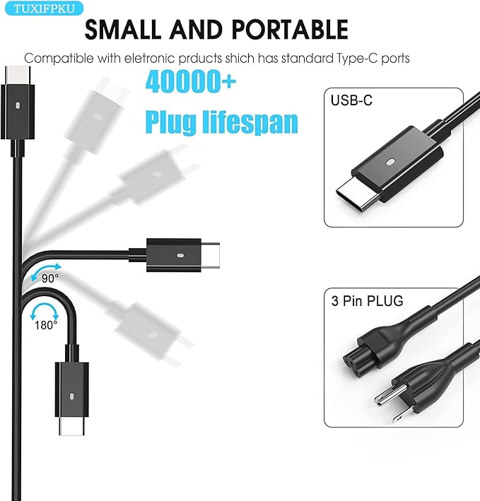65W USB C Laptop Charger Compatible with Dell Latitude 5420 5520 5530 5550 5540 5430 5450 5440 7420 2-in-1 7430 7440 Inspiron 14 2-in-1 Chromebook 3100 XPS 13 60W Type C Power Cord