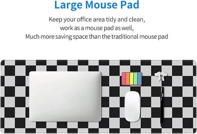 Black and White Checkered Desk Mat Large Gaming Mouse Pad Black and White Checkered Extended Mousepad Big in Laptop Computer Mouse Keyboard Mat for Office Desk Decor 31.5x12 in