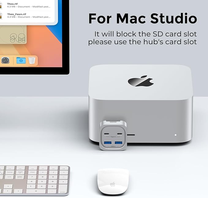 Mac mini M4 Hub, 6-in-1 Front-Access Docking Station, Mac mini M4 Accessories with 4× USB3.2 10Gbps (USB-C & USB-A), SD/TF 3.0 Card Reader, Space-Saving Splitter for Creators & Professionals