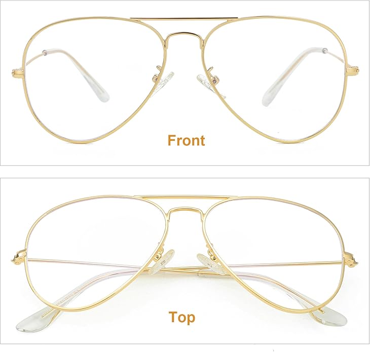 Gleyemor Blue Light Aviator Glasses for Women Men, Metal Frame Anti Blue Light Lens Computer Glasses