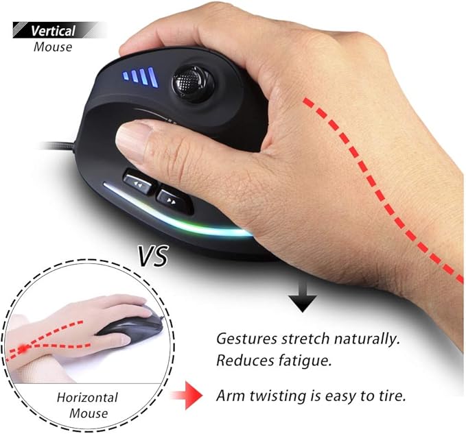 ZLOT Vertical Gaming Mouse,Wired RGB Ergonomic USB Joystick Programmable Laser Gaming Mice,6+1 Design,11 Buttons,1000 Hz Max Polling Rate,10000 Max DPI,Upgraded Version for Computer Gamers,Black