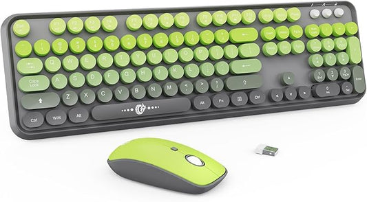 Wireless Keyboard and Mouse Combo - Cute Colorful Keyboard and Mouse, Retro Typewriter Keyboard with 2.4GHz Plug & Play, for Windows 11/10/7, Laptop, PC (V2020-Green)