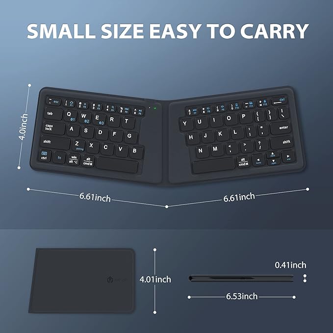 iClever Ergonomic Foldable Keyboard, BK06 Split Folding Bluetooth Keyboard with PU Leather Cover, USB-C Rechargeable, Multi-Device, Ultra Slim Portable Travel Keyboard for iPad, iPhone, Tablet, Laptop