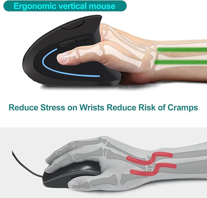 Ergonomic Mouse Wireless Bluetooth Vertical Mouse Three-mode Connection:BT5.0+USB A+USB C- Rechargeable,Ergonomic,6 Buttons,1600 DPI,2.4G Optical-Compatible with Mac ipad Tablet Laptop PC Computer