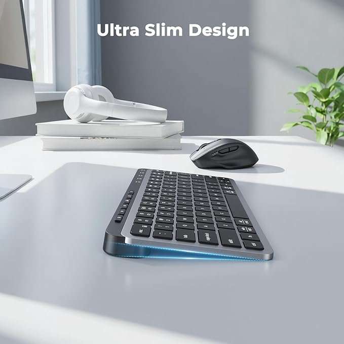 MEETION Wireless Bluetooth Keyboard and Mouse Combo, Rechargeable Slim Wireless Keyboard and Mouse, 3 Multi-Device Connection, Low-Profile Compact Keyboard, for PC Laptop Tablet iPad, Windows/Mac/iOS
