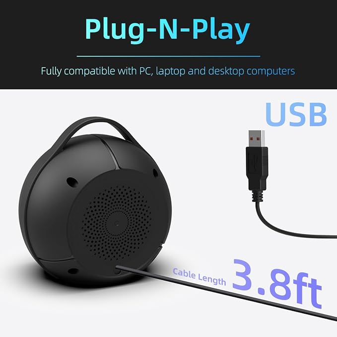 USB Computer Speakers for Desktop PC | Portable Plug-N-Play Laptop Speakers with Dynamic RGB Light, Ultra-Clear Sound, Loud Volume, Deep Bass, Touch Control, Compatible with Windows, macOS, ChromeOS