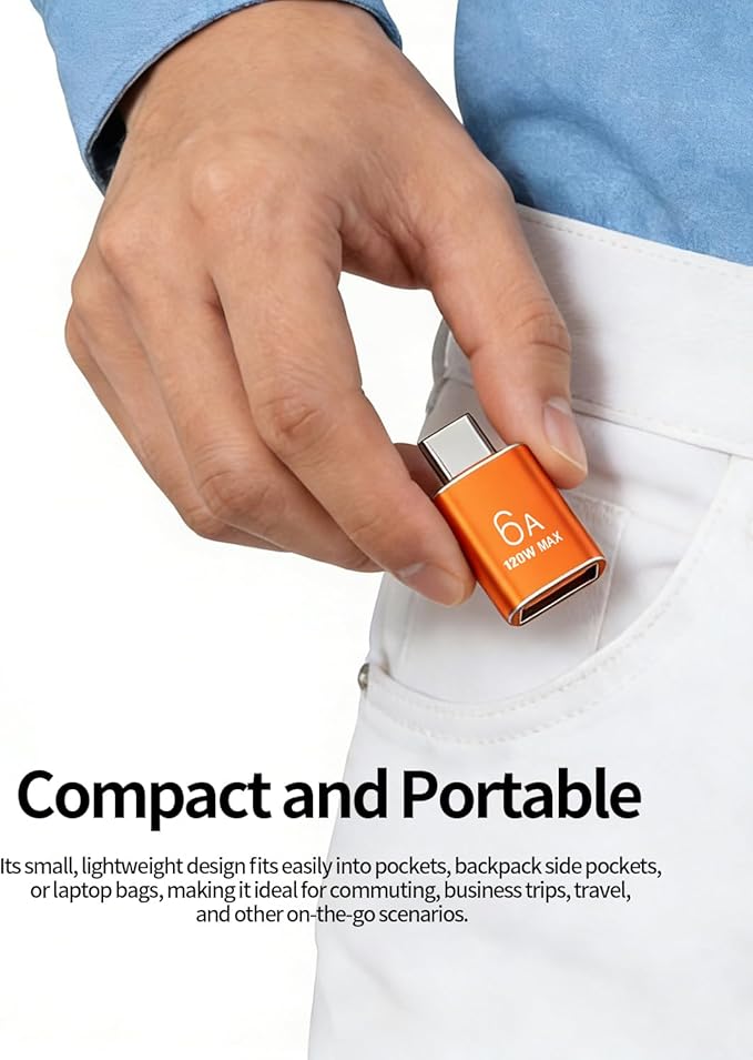 BOMIE USB C to USB Adapter 4 Pack,6A 120W Fast Charging 10Gbps Data Transfer,USB C Male to USB 3.2 Female OTG Adapter for Phone 15/16/17,Pad,Ma-cBook Pro/Air,Smartphone,Laptop,Tablet Orange