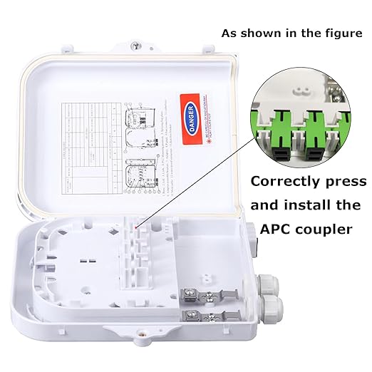 Fiber Optic Distribution Box, 8 Port Wall Mount Enclosure with 8 SC APC Adapters, Singlemode, FTTH, IP65 Waterproof Outdoor/Indoor Use - 8.27" x 5.31" x 1.57"