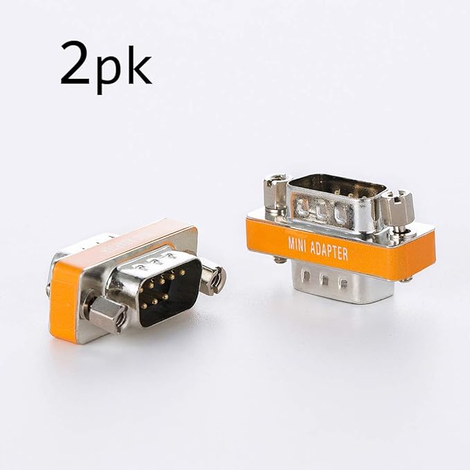 DB9 Null Modem Adapter Male to Male Slimline Data Transfer Serial Port Adapter 2 Pack