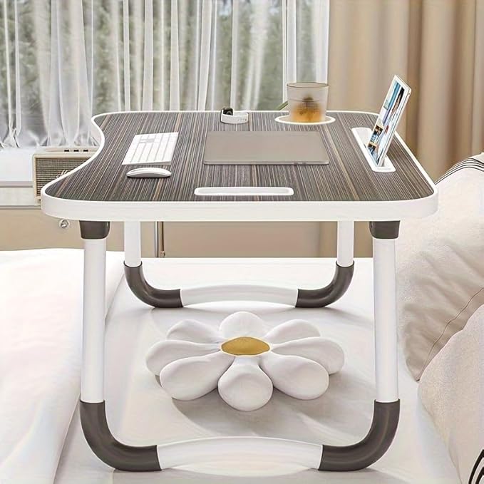 Portable Foldable Laptop Bed Table with 3 Port USB, Storage Drawer and Cup Holder, Laptop Desk Stand Tray for Eating, Reading and Working (Black)
