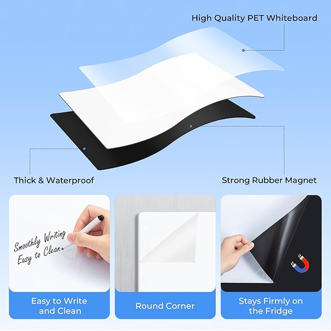 M&G Magnetic Dry Erase Board for Fridge, 19”x 13” Fridge Whiteboard for Kitchen, Refrigerator White Board Set with 6 Markers and Eraser, to Do List, Family Schedule Planning Board