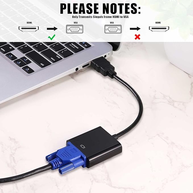 Yunsailing 10 Pack HDMI to VGA Adapter Converter Bulk Gold Plated Black HDMI to VGA Cable Compatible with Raspberry Pi Computer Desktop Laptop Monitor HDTV Projector